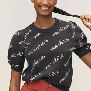 Maeve Anthropologie Ma Chérie The Maxine Puff Sleeve Sweater Tee, Black